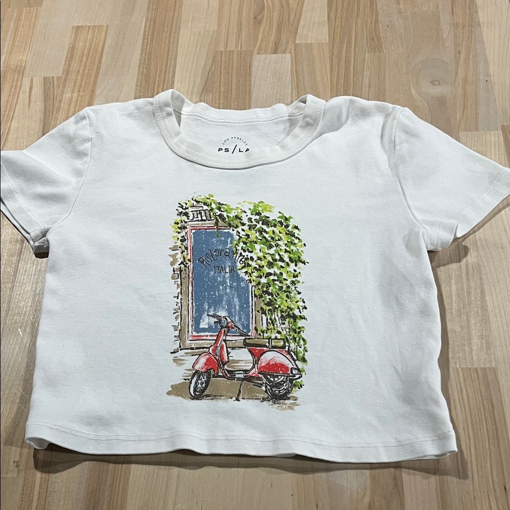 PacSun White Crop Top with Red and Green Graphic